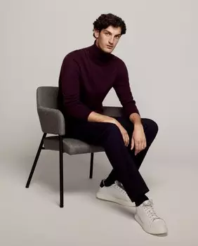 Мужской однотонный свитер с высоким воротником из 100% кашемира Emidio Tucci, баклажан