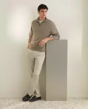 Мужской однотонный свитер с высоким воротом из 100% мериносовой шерсти и молнией Emidio Tucci, бежевый