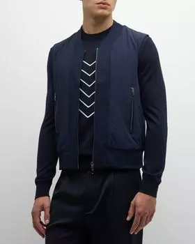 Мужской однотонный жилет на молнии из смесовой шерсти Emporio Armani, цвет Navy