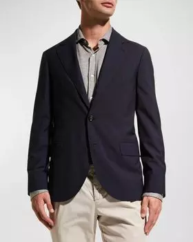 Мужской пиджак из легкой шерсти и шелка Super 150s Brunello Cucinelli, цвет Navy