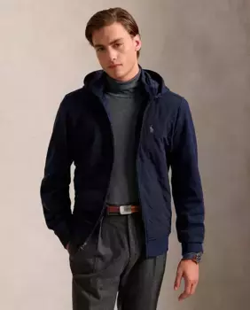 Мужской пиджак из пике двойной вязки с капюшоном Polo Ralph Lauren, темно-синий