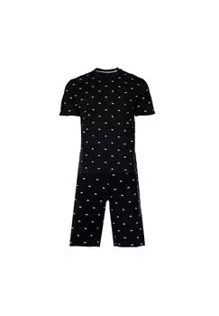 Мужской пижамный комплект, 2 шт. - Комплект домашней пижамы, короткая, с принтом «миникрокодил» по всей поверхности, круглый вырез, трикотаж LACOSTE, черный