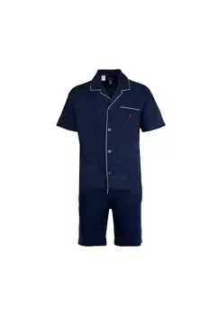 Мужской пижамный комплект, 2 шт. - PJ SET-SLEEP-SET, пижама, короткая, планка на пуговицах, хлопок RALPH LAUREN, темно-синий