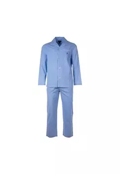 Мужской пижамный комплект, 2 шт. - PJ SET-SLEEP SET, пижама, планка на пуговицах, мини-гингем, хлопок RALPH LAUREN, синий
