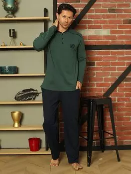 Мужской пижамный комплект из одного джерси с длинным рукавом из хлопка, сезонный M58012262 ahengim, хаки