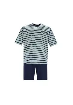 Мужской пижамный комплект - короткая, с коротким рукавом, климат-лайт, микс хлопка hajo, цвет Blau Grau