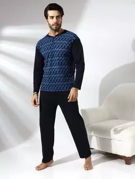 Мужской пижамный комплект стандартной формы Gne, темно-синий