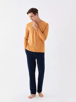 Мужской пижамный комплект стандартной формы LCW DREAM, желтый меланж