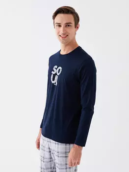 Мужской пижамный комплект стандартной формы LCW DREAM, темно-синий