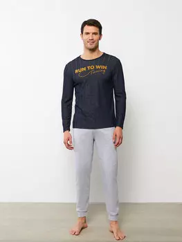 Мужской пижамный комплект стандартной формы LCW DREAM, серый меланж