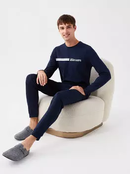 Мужской пижамный комплект стандартной формы LCW DREAM, темно-синий