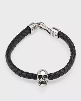 Мужской плетеный кожаный браслет с черепом Alexander McQueen, цвет Black