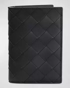 Мужской плетеный кожаный футляр для карт Portacard Bottega Veneta, цвет Black