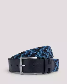 Мужской плетеный ремень с кожаными деталями Hackett, темно-синий