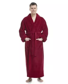 Мужской плюшевый халат с воротником шалью до щиколотки ARUS, красный
