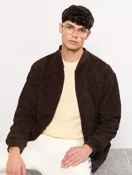 Мужской плюшевый кардиган удобной посадки с воротником-колледжем LCW Casual
