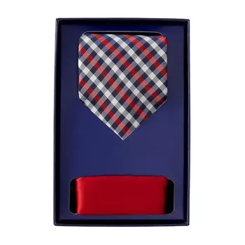 Мужской подарочный набор Kingsize Big & Tall Ks Signature Collection с удлиненным галстуком и нагрудным платком KingSize, цвет White Check
