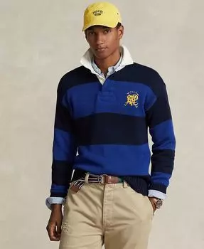 Мужской полосатый хлопковый свитер для регби Polo Ralph Lauren, синий