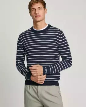Мужской полосатый свитер с круглым вырезом Pepe Jeans, темно-синий