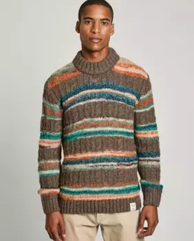 Мужской полосатый свитер с круглым вырезом Pepe Jeans, темно-коричневый