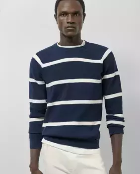 Мужской полосатый свитер с круглым вырезом Roberto Verino, тёмно-синий