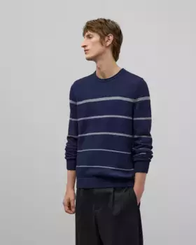 Мужской полосатый свитер с высоким воротником Adolfo Dominguez, темно-синий