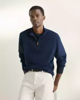 Мужской полуводолазка с однотонной молнией 100% меринос Emidio Tucci, тёмно-синий