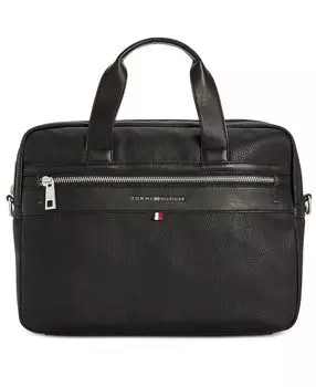 Мужской портфель Tommy Hilfiger Pebble Faux-Leather Leo Briefcase, черный