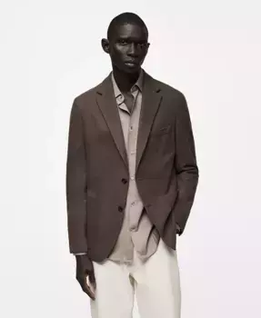 Мужской приталенный блейзер из шерстяной смеси MANGO, коричневый/бежевый
