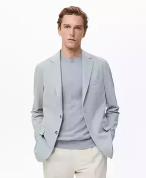 Мужской приталенный хлопковый блейзер Verner MANGO, синий