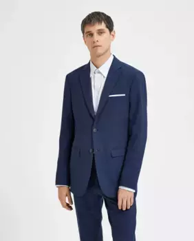 Мужской приталенный льняной пиджак Selected, темно-синий