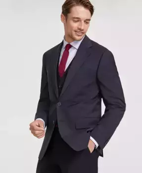 Мужской приталенный пиджак из шерстяной ткани с добавлением эластана Calvin Klein, серый