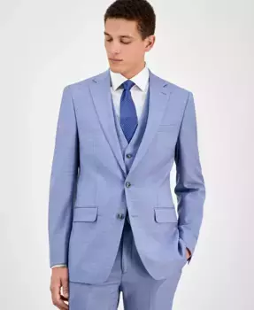 Мужской приталенный пиджак из шерстяной ткани с добавлением эластана Calvin Klein, синий