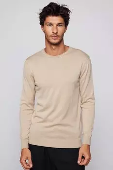 Мужской приталенный свитер цвета камня с круглым вырезом TUDORS