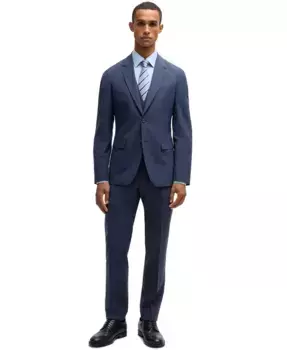 Мужской приталенный тройной костюм в клетку Hugo Boss, синий