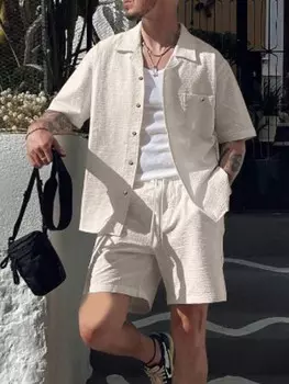 Мужской простой комплект из рубашки и шорт Homme Manfinity, хаки