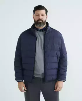 Мужской пуховик большого размера с воротником Perkins Dustin, темно-синий