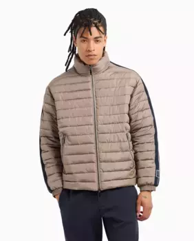 Мужской пуховик с боковой полосой из переработанного нейлона Armani Exchange, цвет Topo