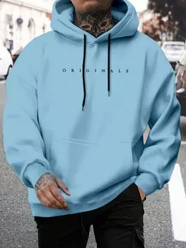 Мужской пуловер Homme с капюшоном, буквами и кулиской Manfinity, синий