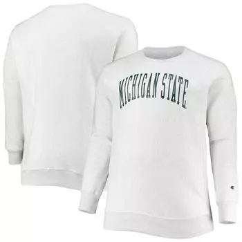 Мужской пуловер из флиса с круглым вырезом Ash Michigan State Spartans Big & Tall, толстовка с круглым вырезом обратного переплетения Champion