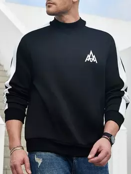 Мужской пуловер Manfinity Homme Plus Size, буквенный, цветных блоков, черный цвет