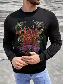 Мужской пуловер Manfinity LEGND с рисунком букв и огня, черный цвет