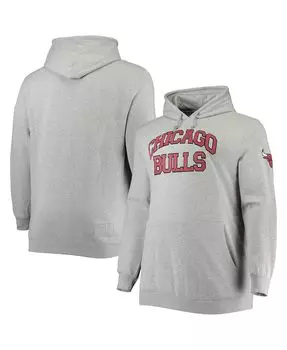 Мужской пуловер с капюшоном цвета Хизер Серый Chicago Bulls Hardwood Classics Big and Tall Throwback Mitchell & Ness