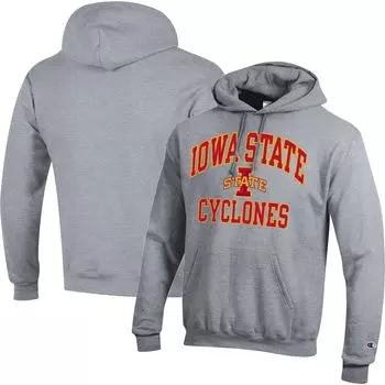 Мужской пуловер с капюшоном цвета «хизер серый» Iowa State Cyclones High Motor Champion