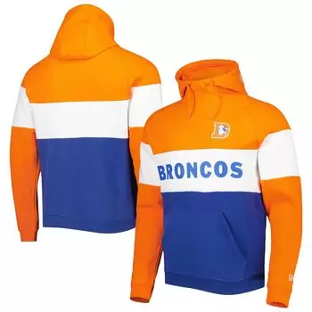 Мужской пуловер с капюшоном Denver Broncos Royal/оранжевый с цветными блоками New Era