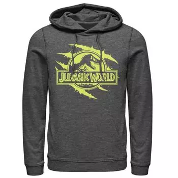 Мужской пуловер с капюшоном и графическим логотипом Jurassic World Neon Slash T-Rex Fossil Logo Licensed Character