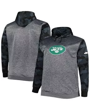 Мужской пуловер с капюшоном и камуфляжным принтом «Heather Charcoal New York Jets Big and Tall» Fanatics
