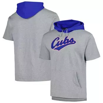 Мужской пуловер с капюшоном и короткими рукавами Mitchell & Ness Heather Grey Chicago Cubs Postgame