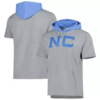 Мужской пуловер с капюшоном и короткими рукавами Mitchell & Ness Heather Grey North Carolina Tar Heels Postgame