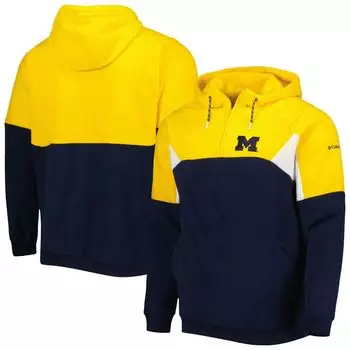Мужской пуловер с капюшоном и молнией в четверть Колумбии Columbia Navy Michigan Wolverines Lodge